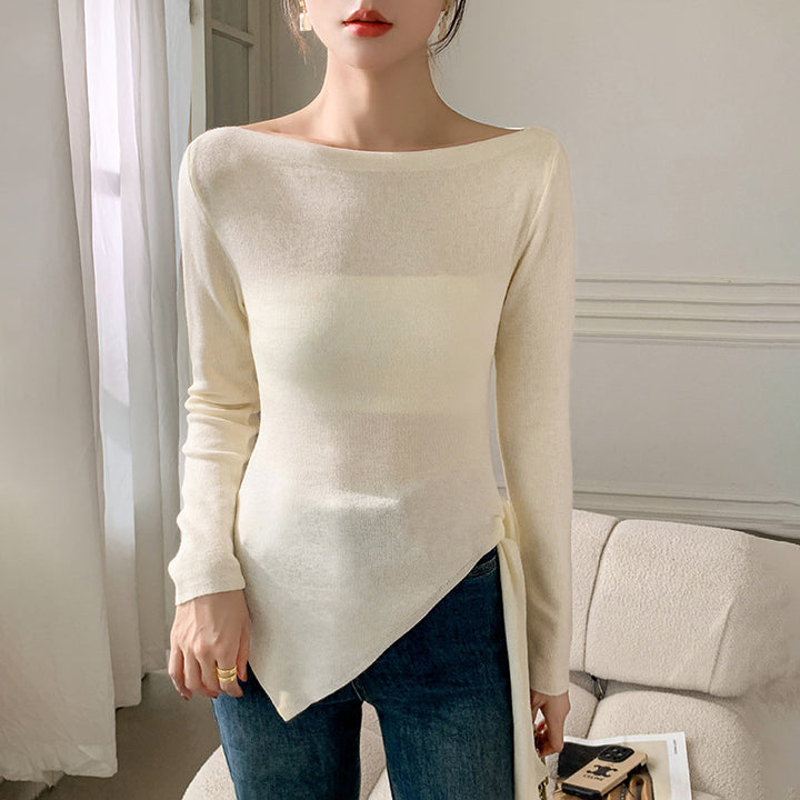 Damen Elegantes Oberteil mit asymmetrischem Schnitt und dekorativem Knoten Drune