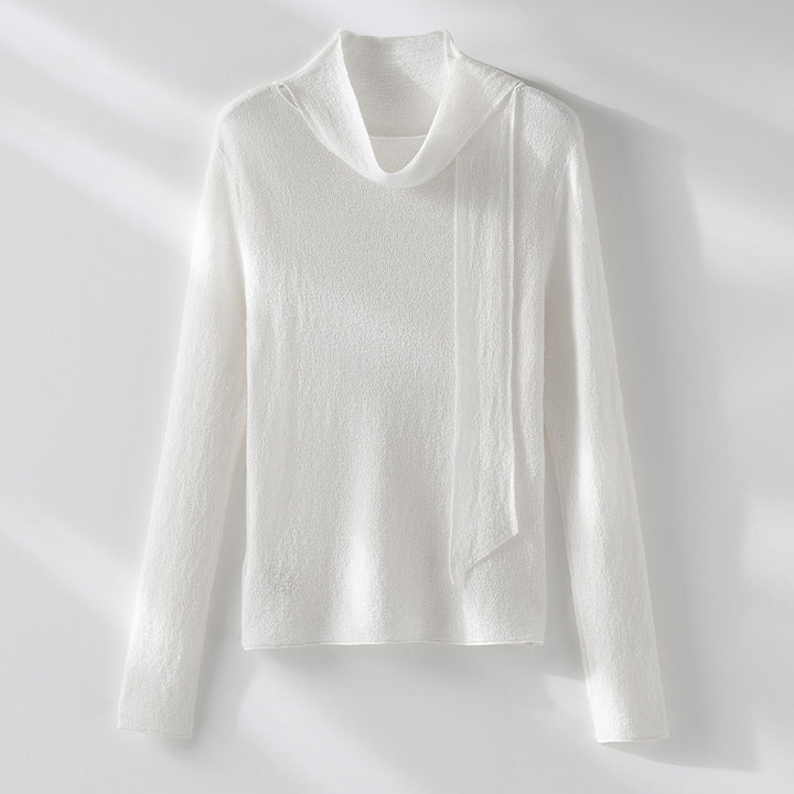 Damen Feiner Feinstrickpullover mit Schalkragen und asymmetrischem Schlaufendetail Drune