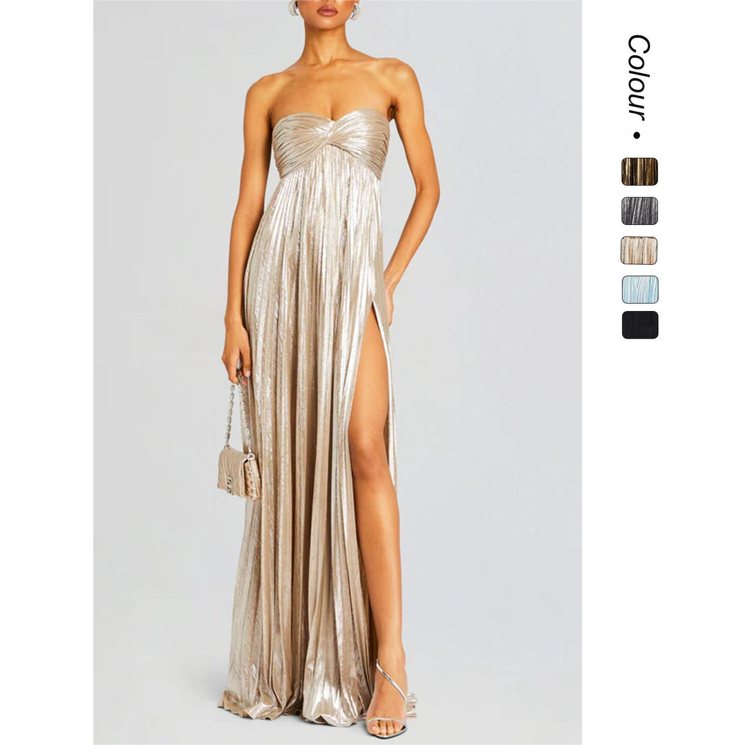 Damen Abendkleid mit schulterfreiem Design und elegantem Schlitz Drune