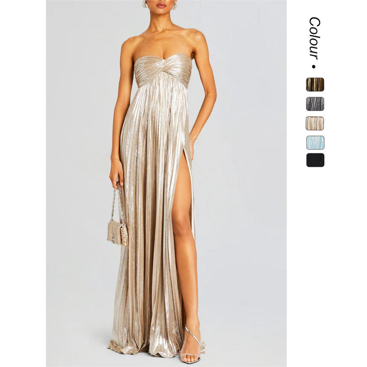 Damen Abendkleid mit schulterfreiem Design und elegantem Schlitz Drune