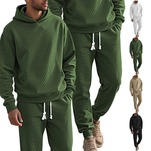 Herren nan strukturierter Velours-Jogginganzug mit Kapuzenpullover und Kordelzughose Drune