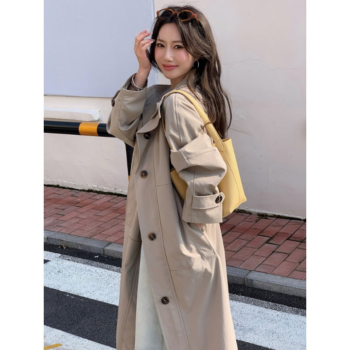 Damen Langer leichter Trenchcoat im Oversize-Stil mit geradem Schnitt und verdeckter Knopfleiste Drune