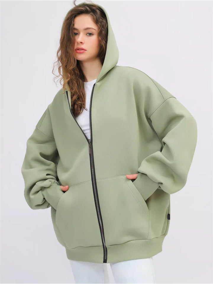 Damen lässiger Oversized Zip-Hoodie mit tiefen Taschen Drune