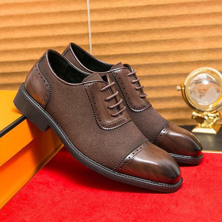 Herren elegante Oxford-Halbschuhe mit Kapzehen-Design, Leder-Textilmix und gepolstertem Komfortfußbett Drune