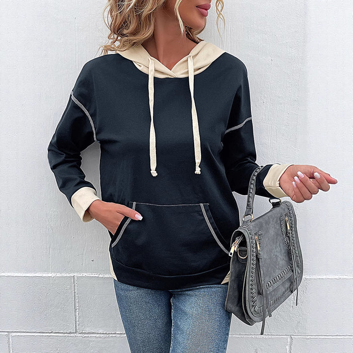 Damen Lässiger Kapuzenpullover mit kontrastierenden Ärmeln Drune