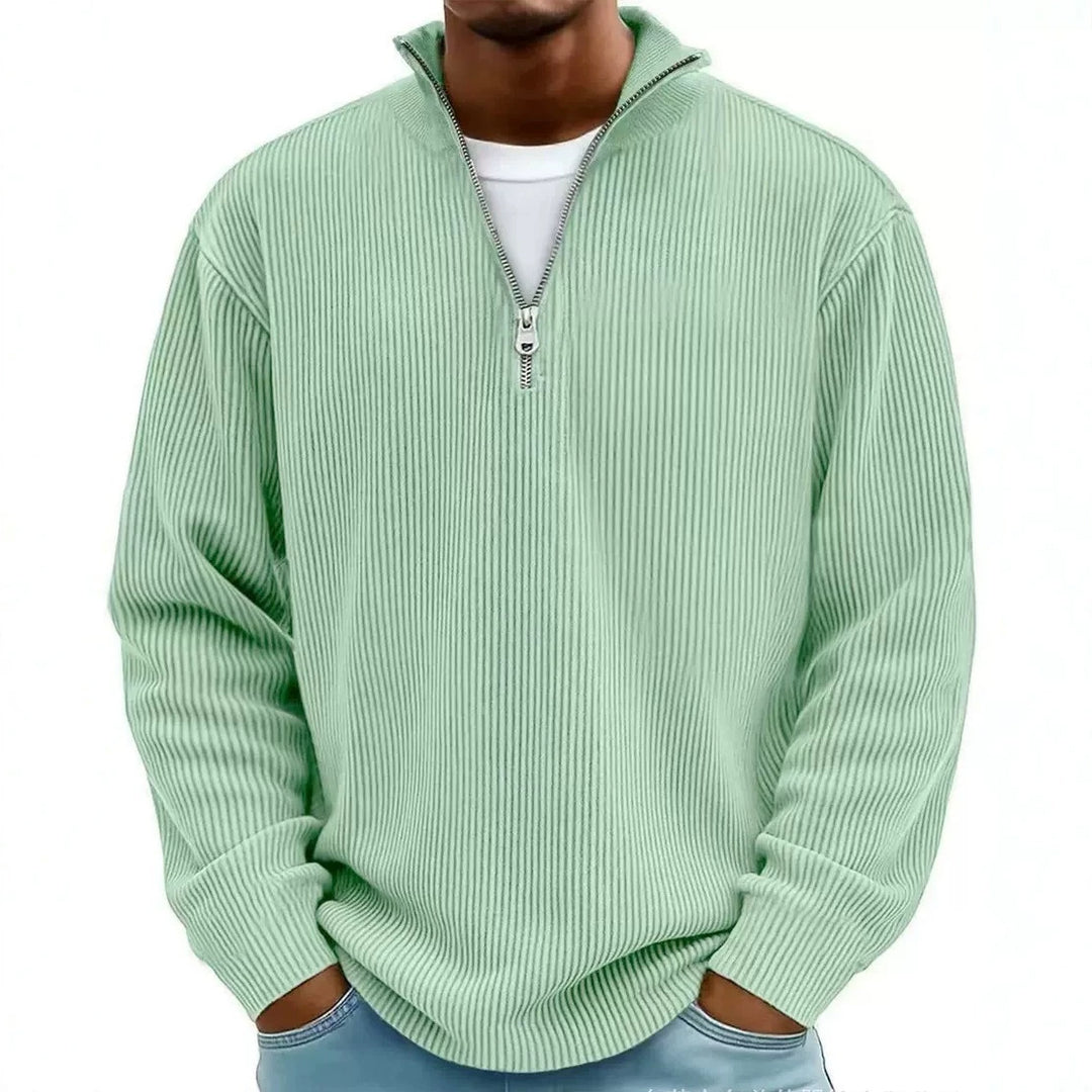 Herren gerippter Strickpullover mit Halbreißverschluss und Stehkragen Drune