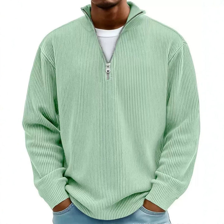 Herren gerippter Strickpullover mit Halbreißverschluss und Stehkragen Drune