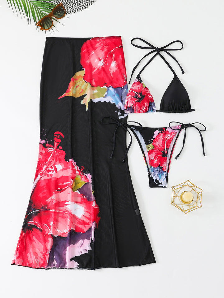 Damen Strandkleid mit blühendem Bikini-Set Drune
