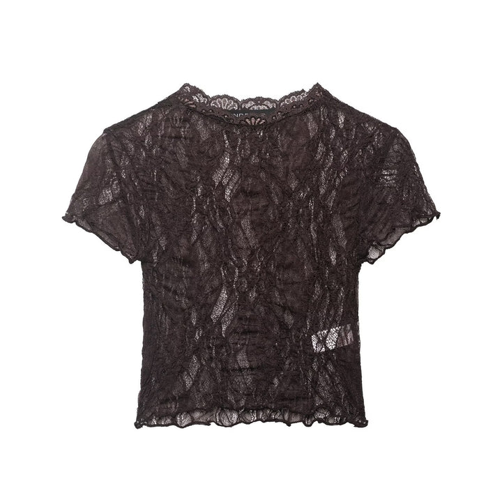Damen Spitzen-Crop-Top mit feiner Struktur und voluminösen Ärmeln Drune