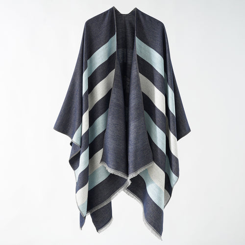 Damen Feiner Wollmix‑Capeüberwurf mit diagonaler Streifenstruktur und Fransensaum Drune