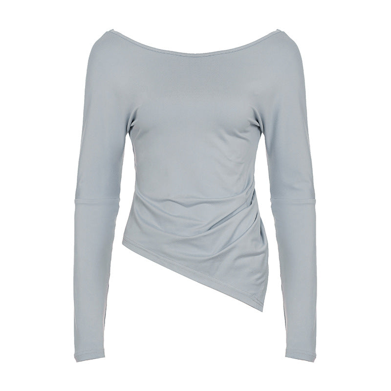 Damen nan asymmetrisches Off-Shoulder Langarmshirt mit seitlicher Raffung und schräger Saumlinie Drune