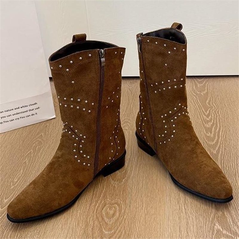 Damen Western-Ankleboots aus Veloursleder mit Nietenbesatz und seitlichem Reißverschluss Drune