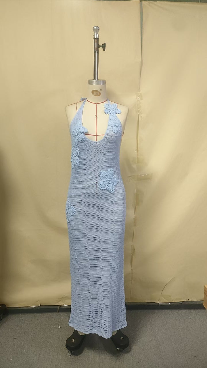 Damen häkel Maxi-Kleid mit floralem Design Drune