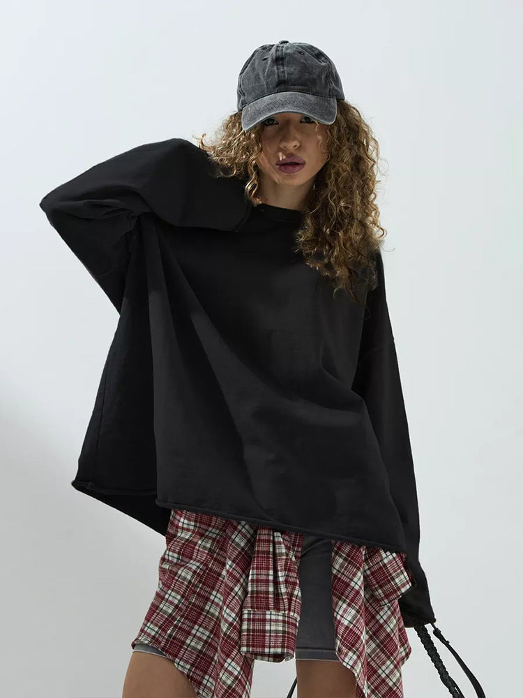 Damen weites Sweatshirt mit Rundhalsausschnitt und verlängertem Oversize-Schnitt Drune