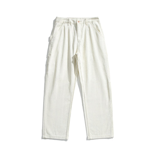 Damen Carpenterhose aus Leinen‑Baumwollmix mit Nadelstreifen und Hammerloop Drune