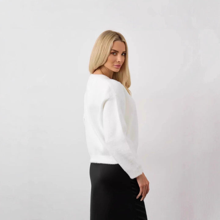 Damen Flauschiger Strick cardigan mit Perlenknöpfen Drune