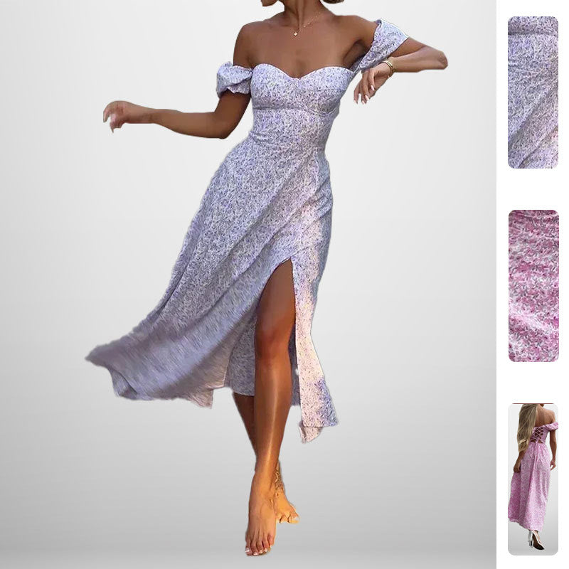 Damen Off-Shoulder Maxikleid mit romantischem Floralprint und seitlichem Schlitz Drune