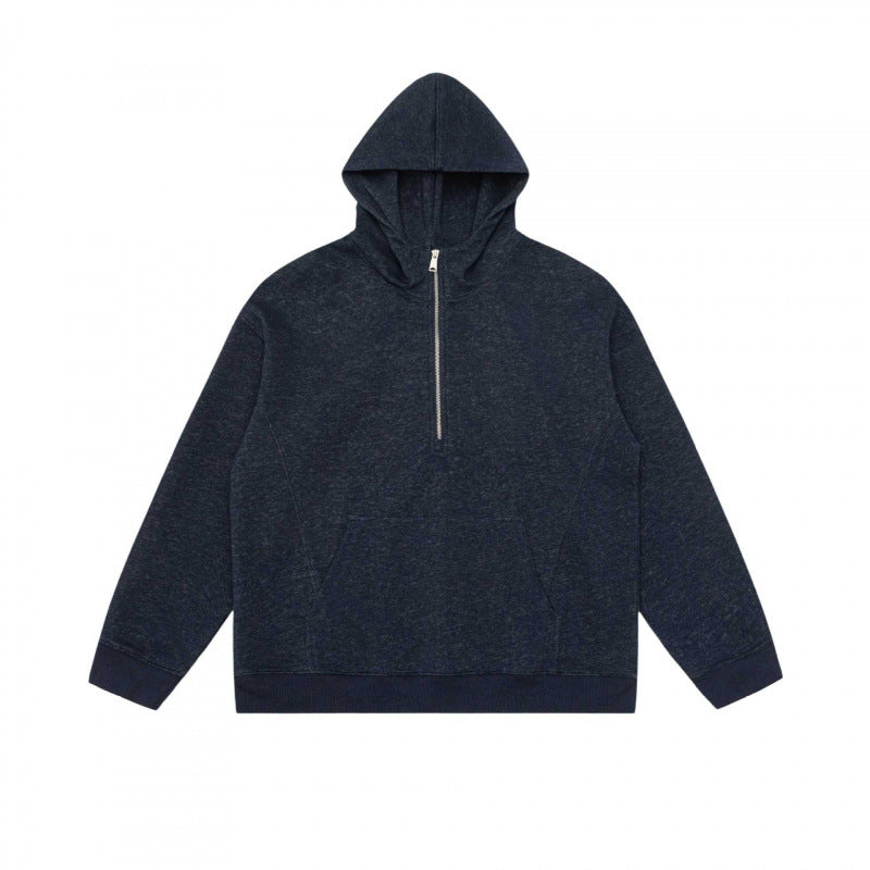 Unisex Kapuzen-Halbzip-Sweatshirt mit Kängurutasche und Rippbündchen Drune