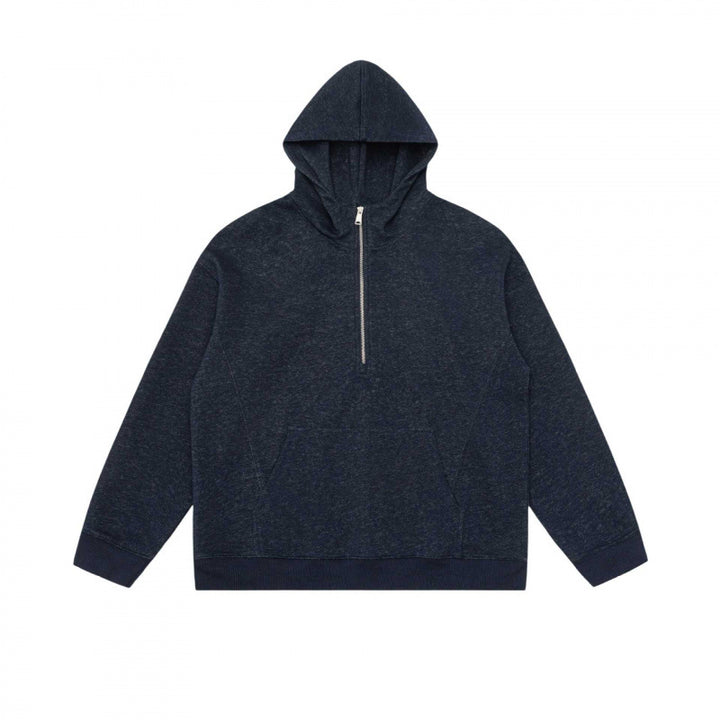 Unisex Kapuzen-Halbzip-Sweatshirt mit Kängurutasche und Rippbündchen Drune