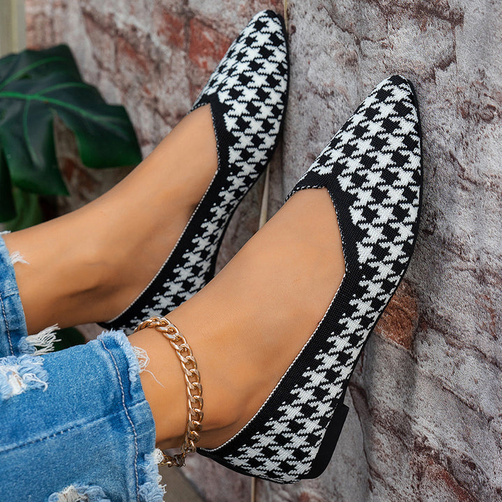 Damen Ballerinas mit kreativem Hahnentrittmuster und flexiblem Fußbett Drune