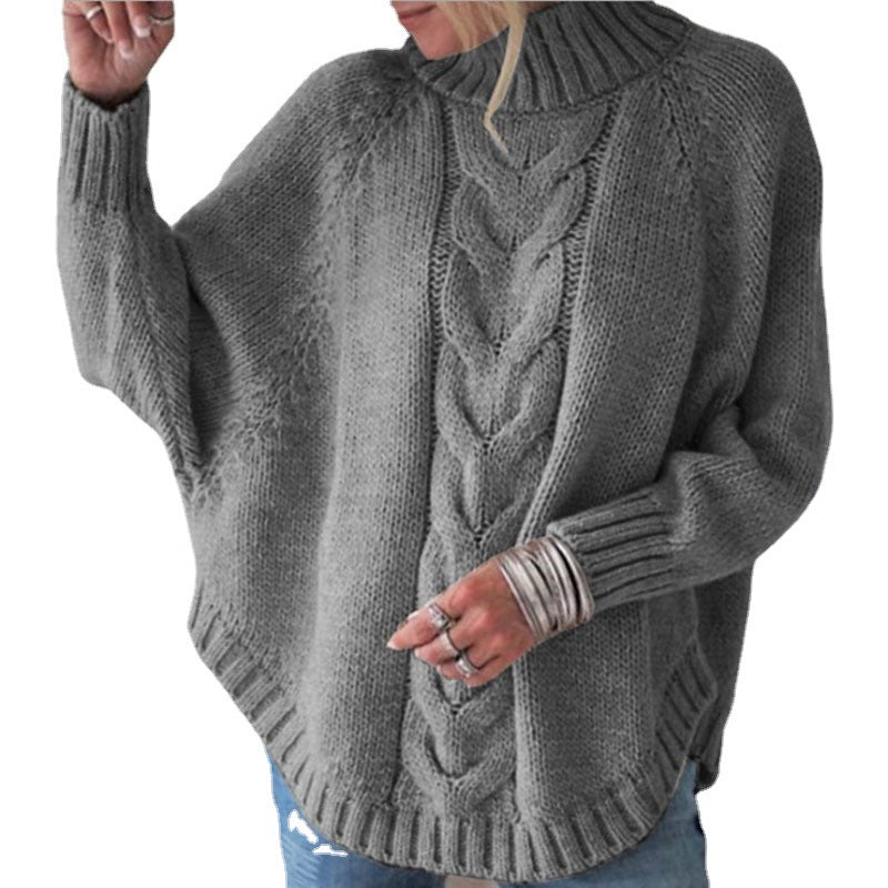 Damen Grobstrickpullover mit Rollkragen und Zopfmuster Drune
