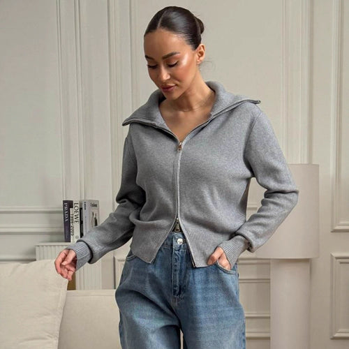 Damen bequeme Strickjacke mit Reißverschluss Drune