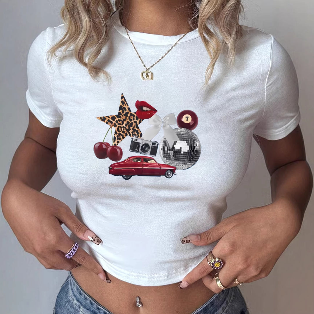 Damen T-Shirt mit kreativem mehrfarbigem Grafikdruck Drune