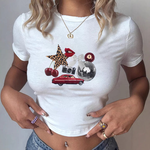 Damen T-Shirt mit kreativem mehrfarbigem Grafikdruck Drune