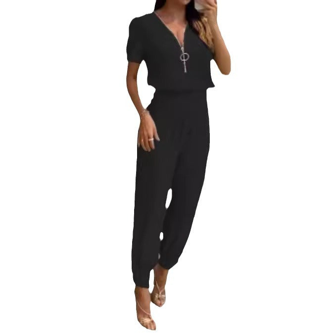 Damen Jumpsuit mit hochgeschlossenem Kragen und seitlichem Reißverschluss Drune