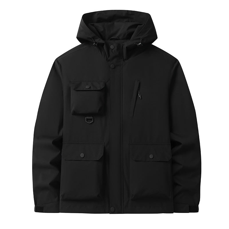 Herren Technische Utility-Fieldjacke mit Kapuze, Mehrfachtaschen und windabweisender Shell Drune