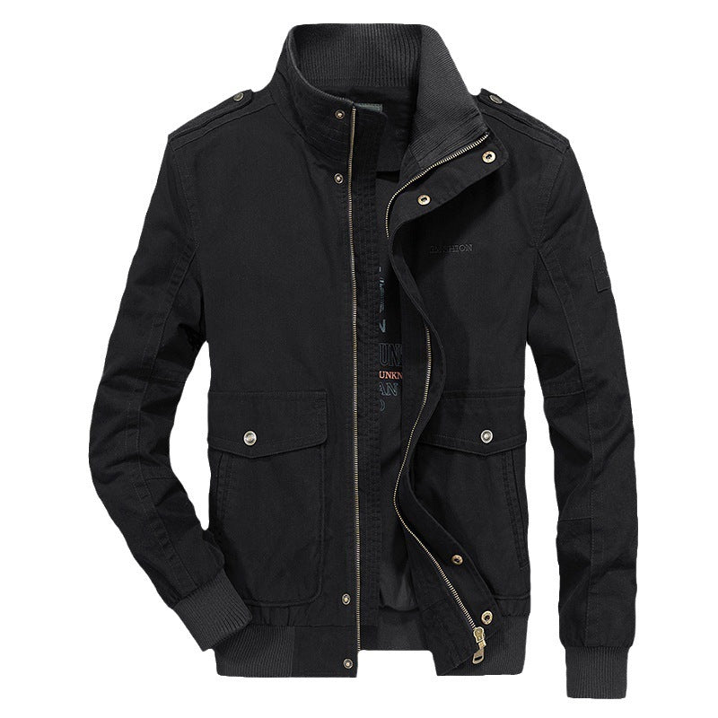 Herren Vintage-Canvas-Blouson mit hochschließendem Stehkragen und aufgesetzten Klappentaschen Drune