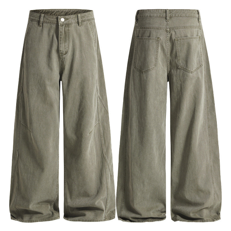 Damen Extraweite Twill‑Palazzohose mit tiefem Schritt und dekorativen Nahtpaneelen Drune