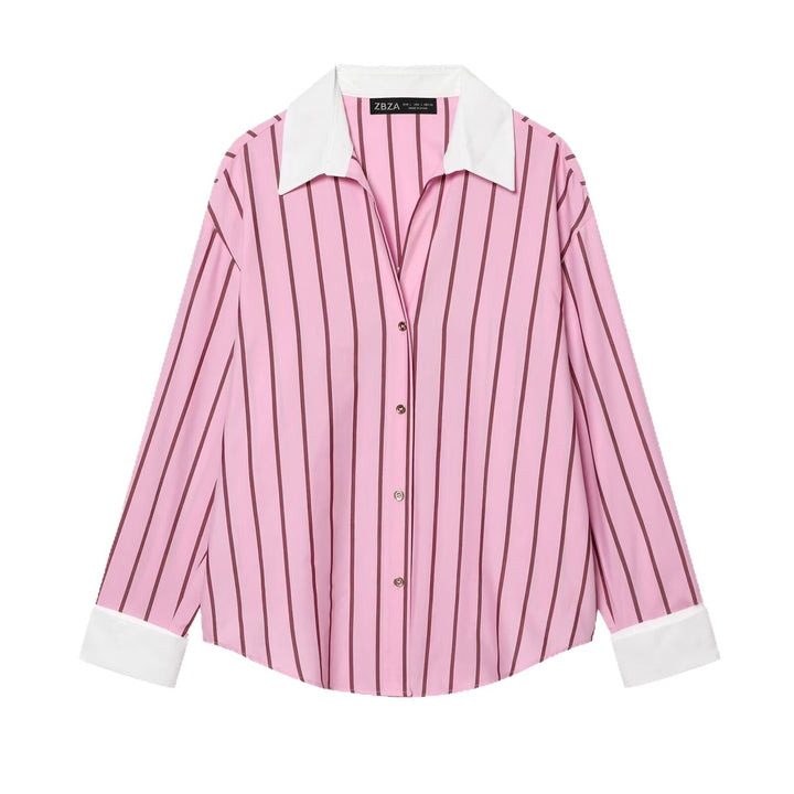 Damen Gestreifte Oversize-Bluse mit kontrastkragen und Manschetten Drune