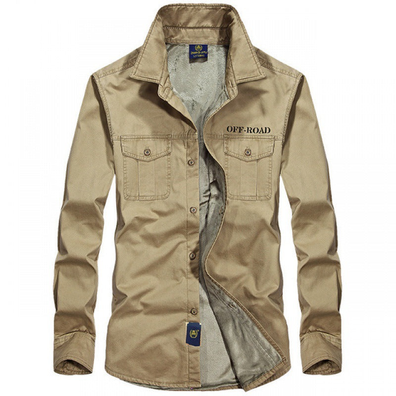 Herren Langarm-Canvas-Overshirt mit Rückenfalte, Hemdkragen und Utility-Ärmeltasche Drune