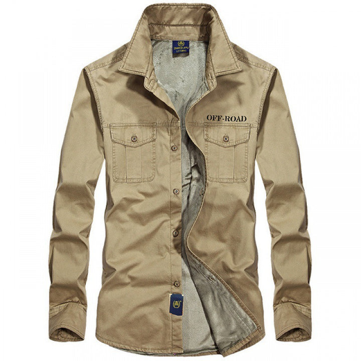 Herren Langarm-Canvas-Overshirt mit Rückenfalte, Hemdkragen und Utility-Ärmeltasche Drune
