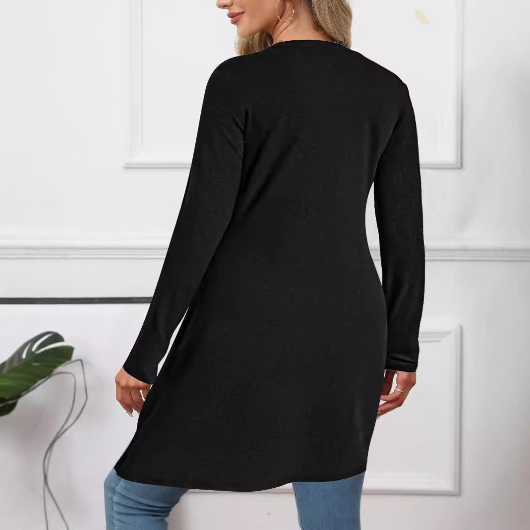 Damen Langes asymmetrisches Tunika-Top mit überlappender Vorderseite und Seitenschlitzen Drune