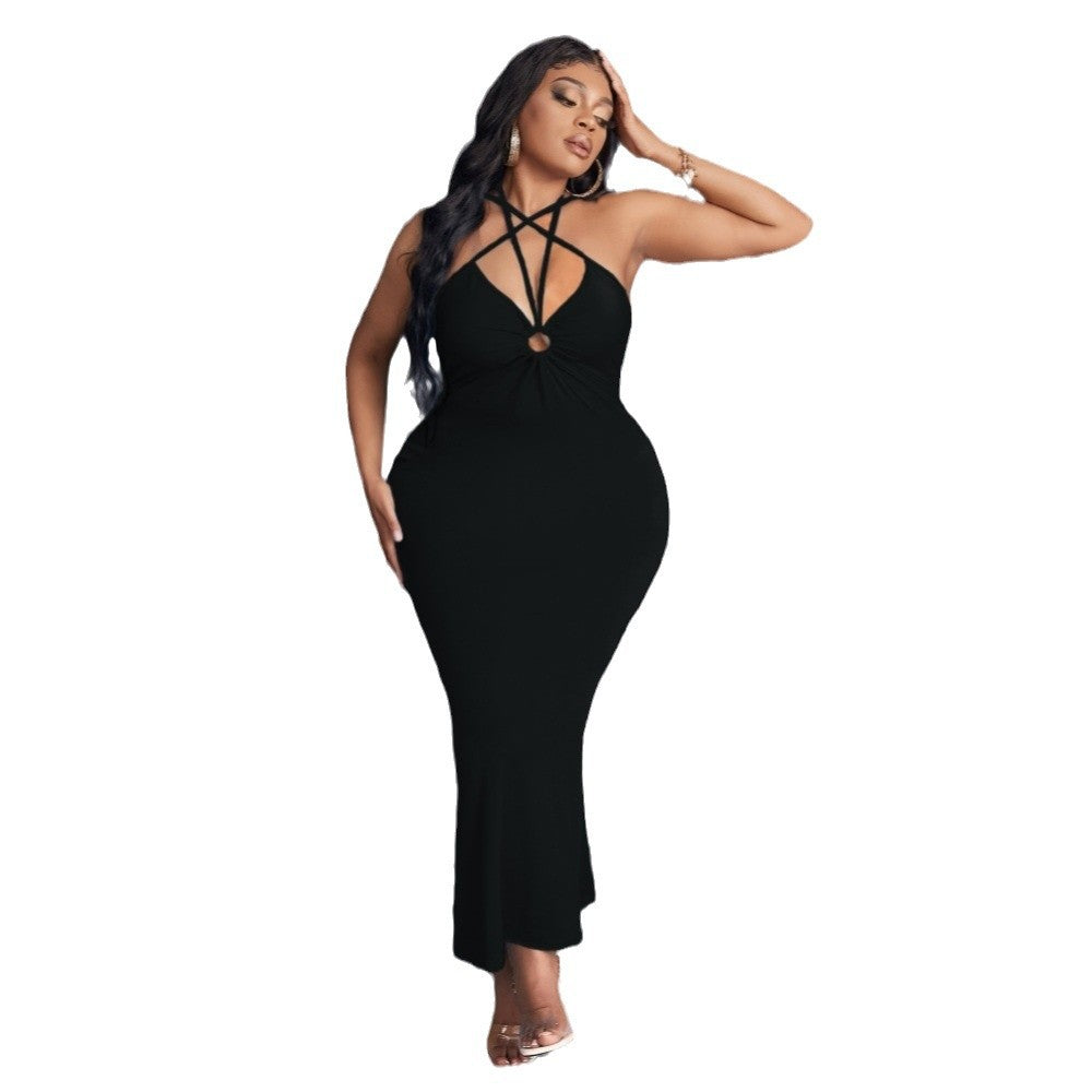 Damen langes Kleid mit raffiniertem Schnitt und tiefem Ausschnitt Drune