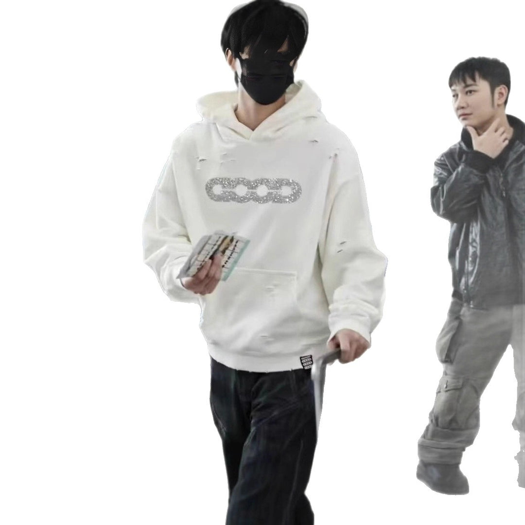 Damen Oversized Kapuzenpullover mit zerrissenen Details Drune