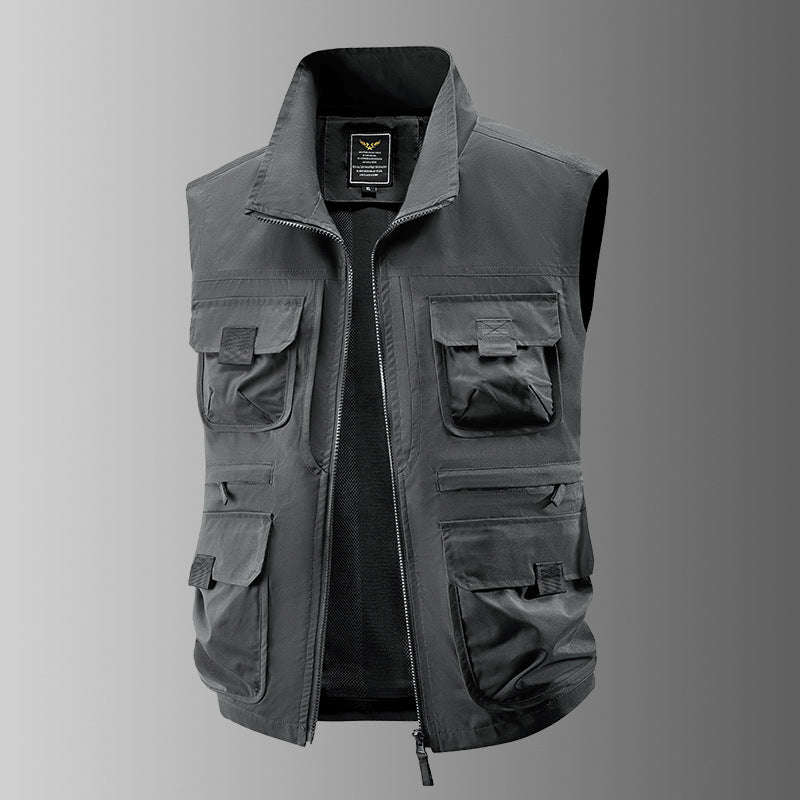 Herren Outdoor-Utilityweste mit Mehrfach-Taschen, verstärkten Einsätzen und Frontreißverschluss Drune
