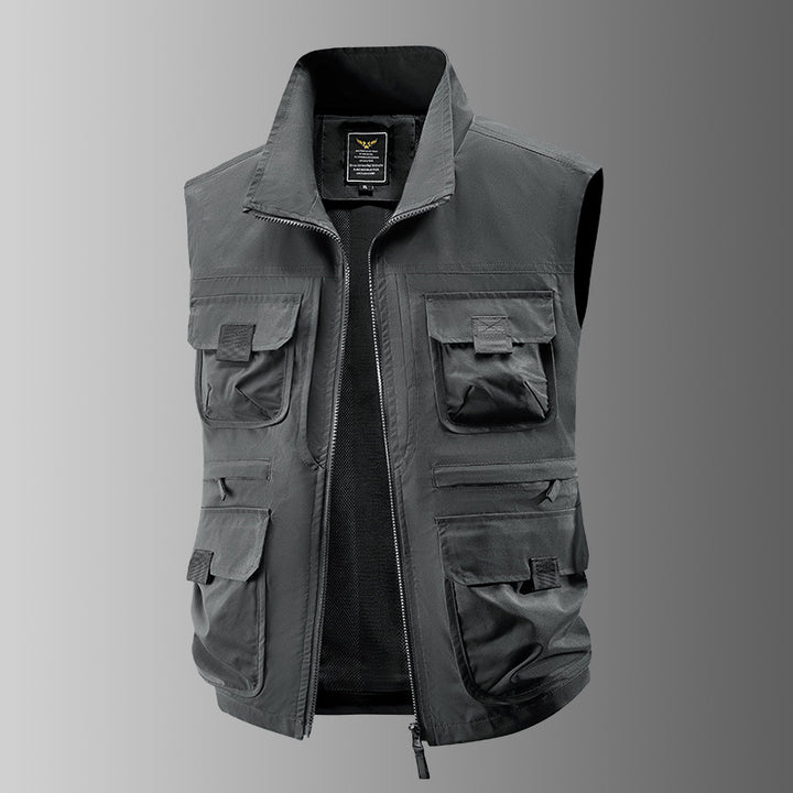 Herren Outdoor-Utilityweste mit Mehrfach-Taschen, verstärkten Einsätzen und Frontreißverschluss Drune