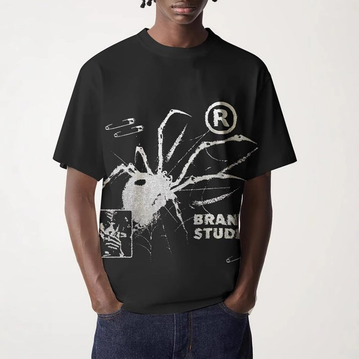 Herren Oversized T-Shirt mit großflächigem Vintage-Blumenprint und Rücken-Slogan Drune