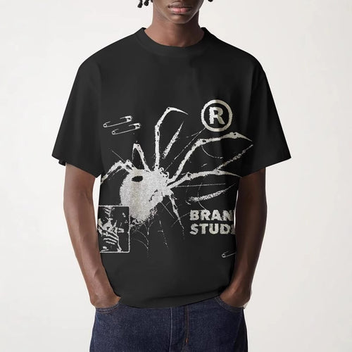 Herren Oversized T-Shirt mit großflächigem Vintage-Blumenprint und Rücken-Slogan Drune