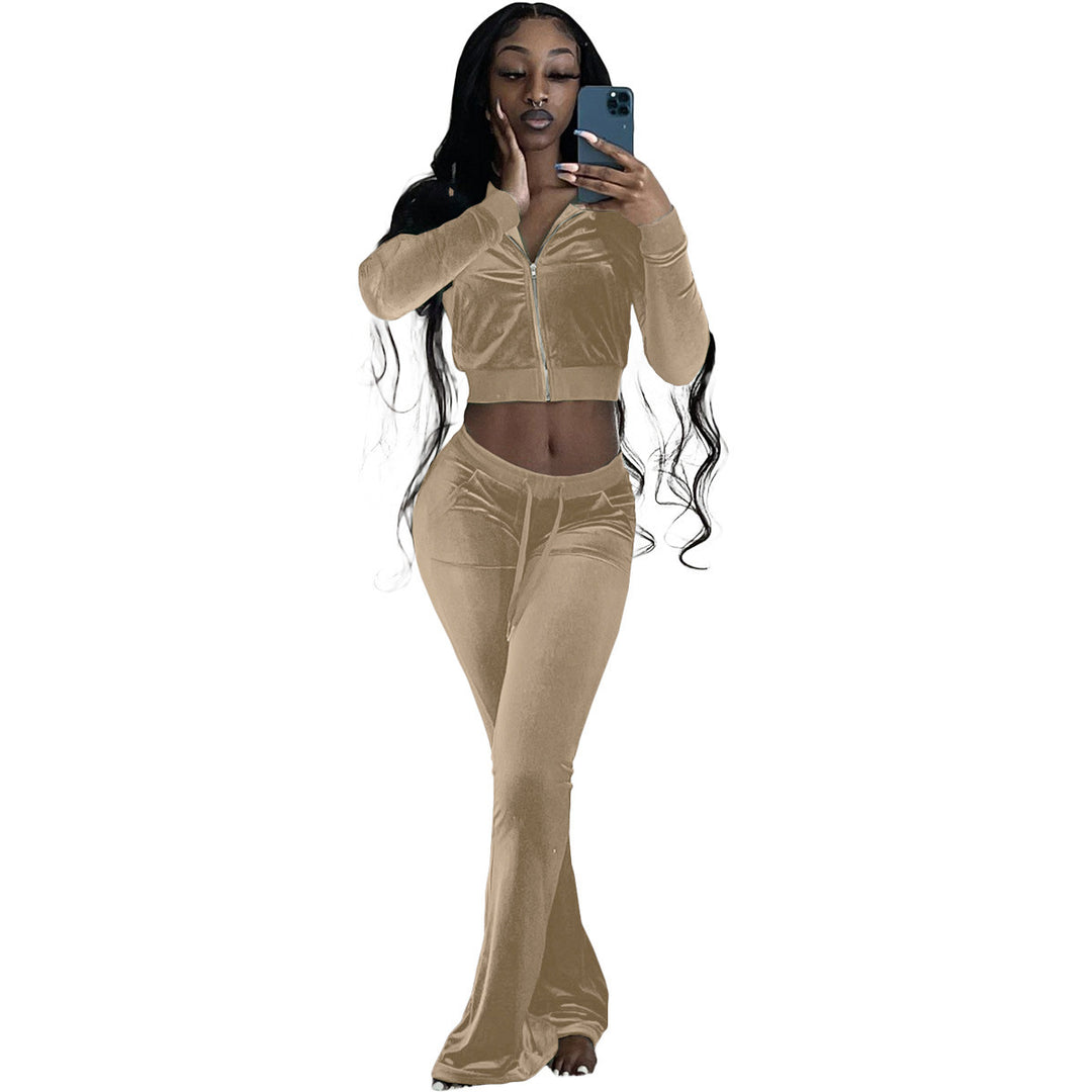 Damen Velours Tracksuit mit Zip-Front und weit geschnittener Hose Drune