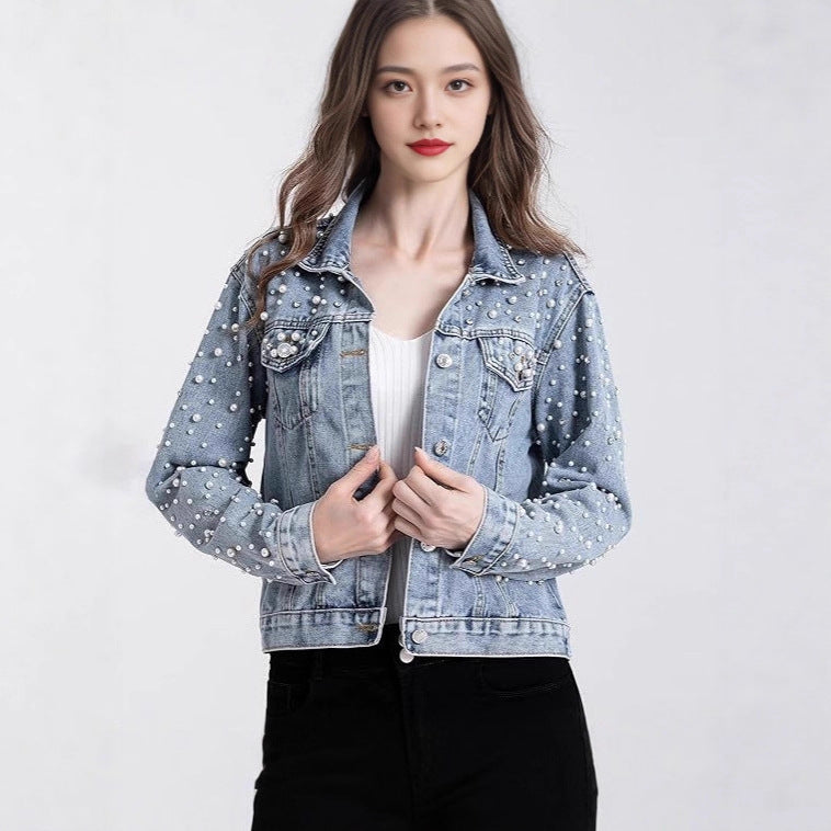 Damen Denimjacke mit Perlenverzierungen Drune