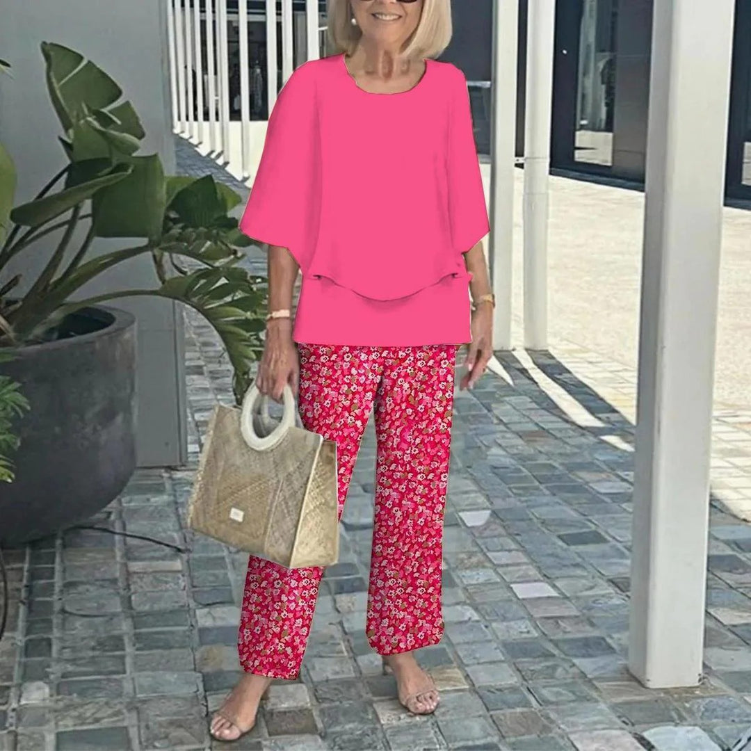 Damen nan Lagen-Tunika mit Cape-Ärmeln und knöchellanger Geradebeinhose mit Grafikprint Drune