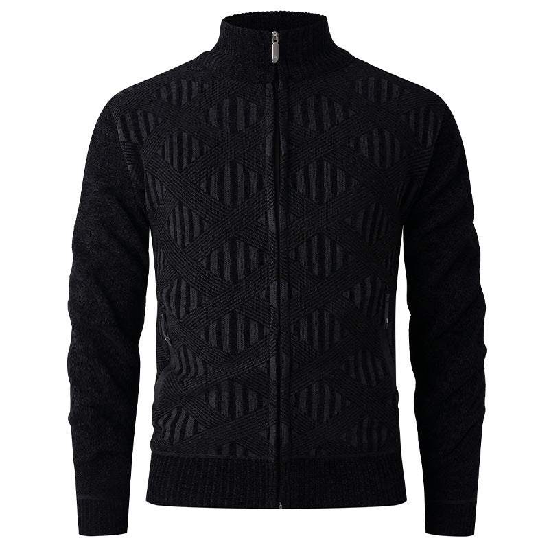 Herren elegante Strickjacke mit strukturiertem Design und hohem Stehkragen Drune