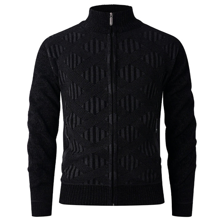 Herren elegante Strickjacke mit strukturiertem Design und hohem Stehkragen Drune