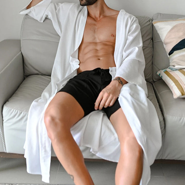 Herren langer Kimono-Hausmantel aus leichter Viskose mit weiten 3/4-Ärmeln Drune