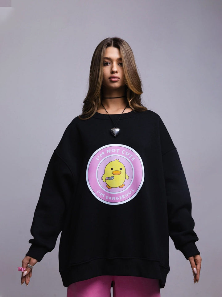 Damen lässiger Sweatshirt mit kontrastivem Druck Drune