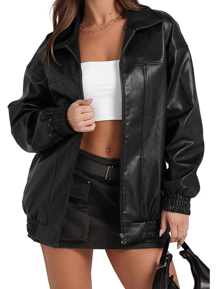 Damen Lässige Oversized-Jacke mit elastischen Bündchen und praktischen Taschen Drune
